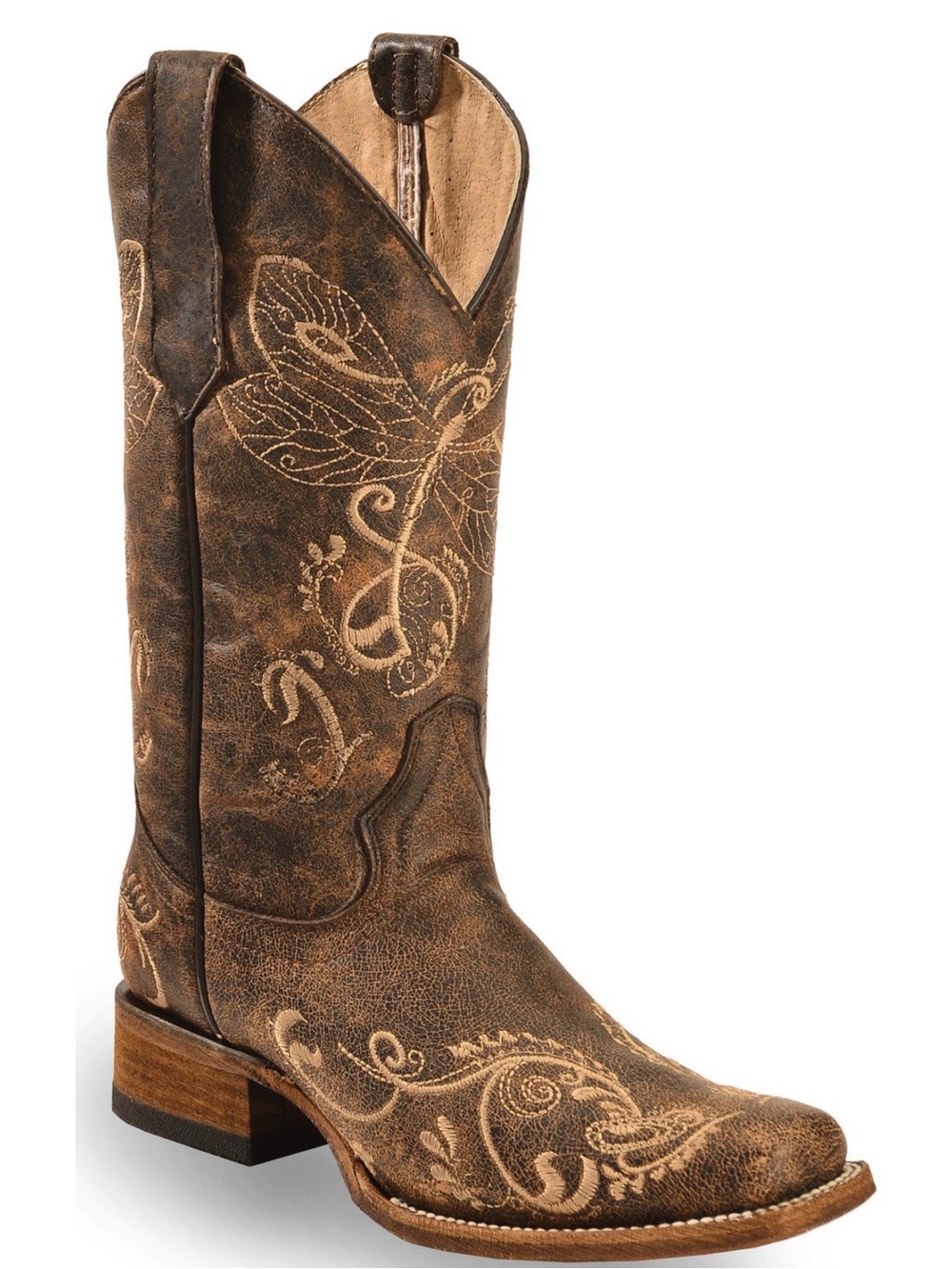 Circle G Dragonfly Embroidered Brown Cowboy Boots